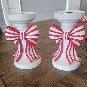 Red and White Bow Candle Holders